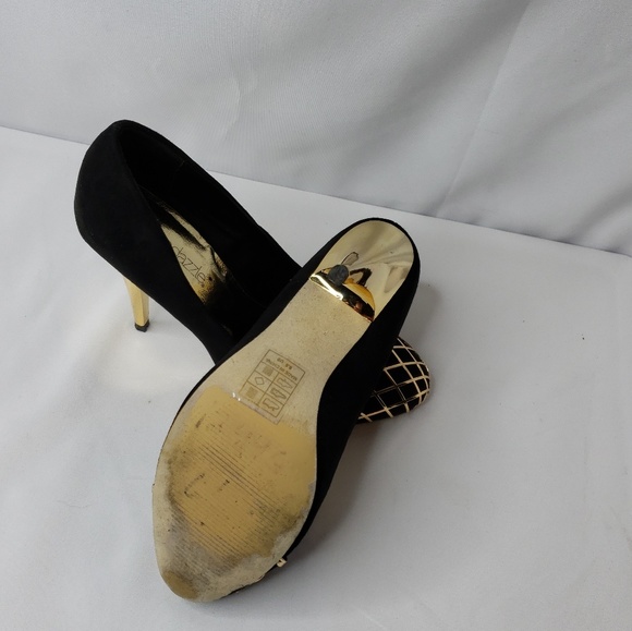 Shoedazzle Hanne Black Suede Shoes w/ Gold sz 6.5 - Picture 5 of 6